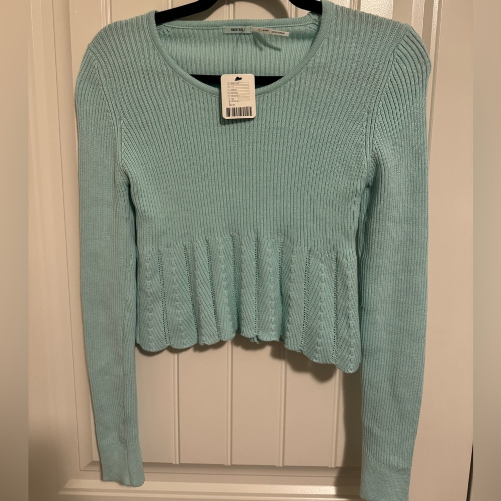 Urban Outfitters aqua blue 100% cotton cropped peplum sweater Kimchi Blue